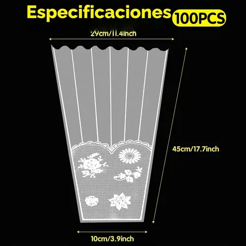 Vista 2 de FOIMAS 100 bolsas de plástico para ramo de flores, fundas de celofán, bolsas de embalaje para ramo de flores, para manualidades, cumpleaños, boda