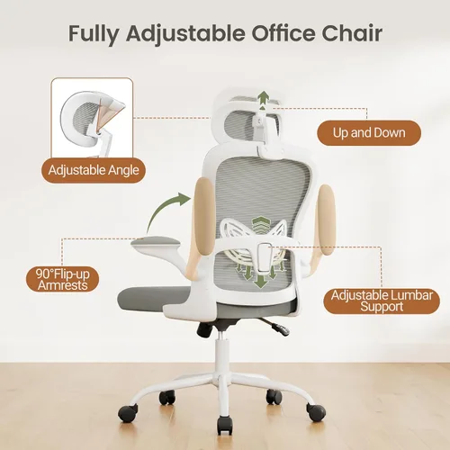 Vista 5 de Homall Silla ergonómica de oficina para computadora, silla de escritorio con reposacabezas 3D, soporte lumbar ajustable, silla de malla con respaldo