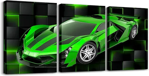 Vista 49 de Feelyou Cuadro azul de carreras para pared, 12 x 16 pulgadas, 3 piezas de autos deportivos de velocidad, lienzo para decoración de pared, diseño