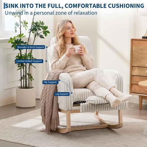 Vista 5 de GarveeHome Mecedora para guardería con reposapiés, balancín deslizante con Beige