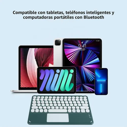 Vista 4 de Teclado inalámbrico con panel táctil, teclado Bluetooth recargable ultrafino mini con panel táctil, teclas redondas para iPad pro/iPad/iOS/Mac Verde