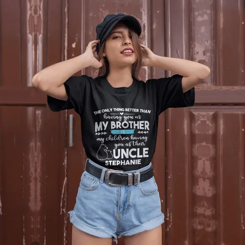 Vista 6 de AizelMae Camiseta personalizada con nombre, texto en color, cita de mi hermano y tío, diseño de tus propias camisas a juego, ropa de disfraz