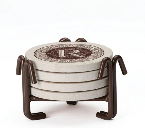 Vista 19 de Thirstystone - Juego de 4 posavasos con monograma de piedra arenisca en bronce y hierro (letra S) Natural Absorbent Stone, Bronze Iron Ram Holder