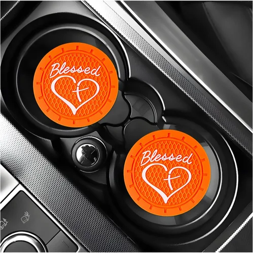 Vista 15 de KVAEY 2 PCS Posavasos para Portavasos de Coche, 2.76 Pulgadas Alfombrillas Antideslizantes para Bebidas del Vehículo con Linda Cruz Bendita
