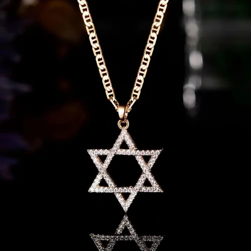 Vista 5 de Barzel Collar chapado en oro de 18 quilates con dije de estrella de David, Chapado en oro, Circonia cúbica