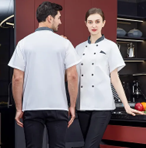 Vista 3 de Chaqueta de chef unisex de doble botonadura con espalda completa, ligera, con costuras de color, uniforme de chef