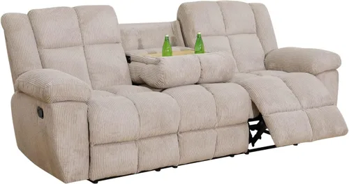 Vista 13 de Juego de sofá reclinable manual de pana extragrande para sala de estar, juego de sofá de pana con mesa desplegable y portavasos para Beige