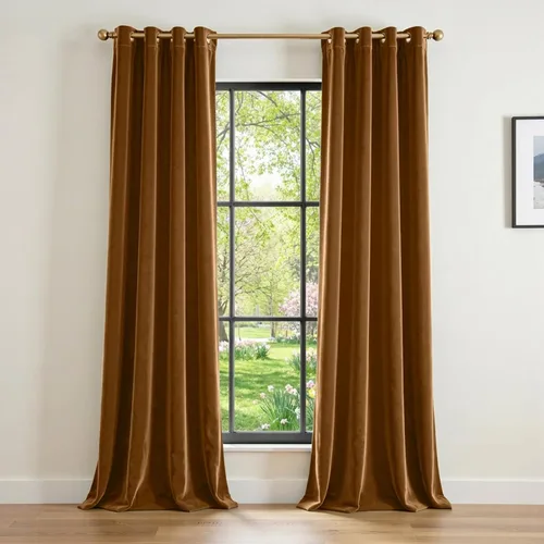 Vista 27 de Lazzzy Cortina opaca de terciopelo azul con aislamiento térmico para dormitorio, sala de estar, oscurecimiento de privacidad, cortinas de terciopelo