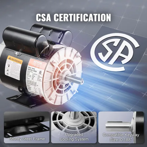 Vista 5 de VEVOR Motor Eléctrico de Compresor de Aire de 2 HP, 115/230V, 20/10 Amperios, Marco 56 3450 RPM, Eje Claveado de 5/8 Pulgadas, Longitud de Eje