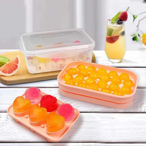 Vista 3 de Juego de moldes de hielo de silicona con formas divertidas, molde para cubitos de hielo con forma de corazón, bandeja redonda para cubitos de hielo