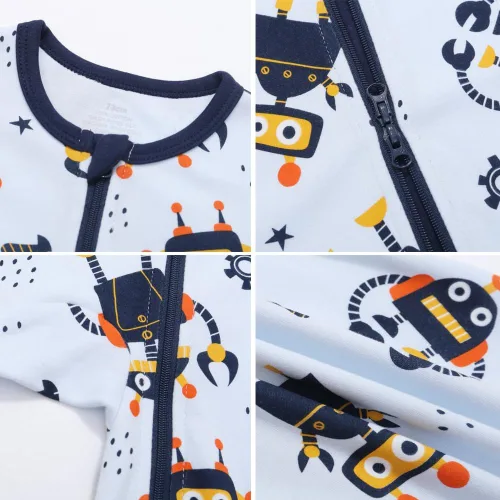 Vista 2 de Feidoog Conjunto de 2 mamelucos de dibujos animados para bebé, manga larga, cremallera de 2 vías, conjuntos de ropa de una pieza