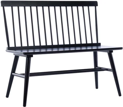 Vista 3 de DUHOME Banco de entrada, Banco de comedor negro con respaldo de espiral, Banco de madera de casa rural Windsor para vestíbulo, balcón, sala