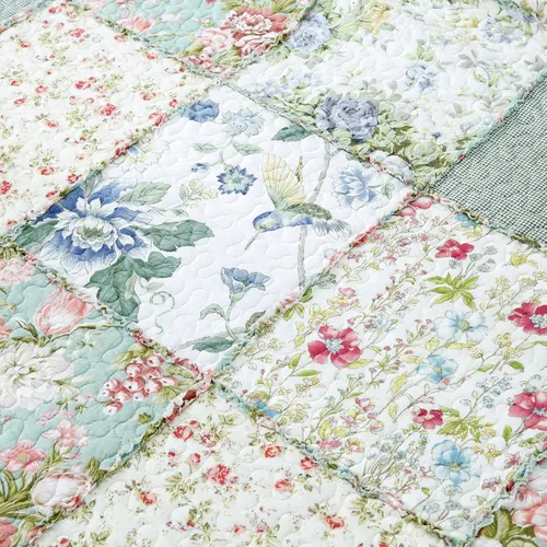 Vista 3 de Brandream - Juego de edredones de tamaño Queen, patchwork de algodón, edredón acolchado con estampado floral campestre verde, juego de colchas