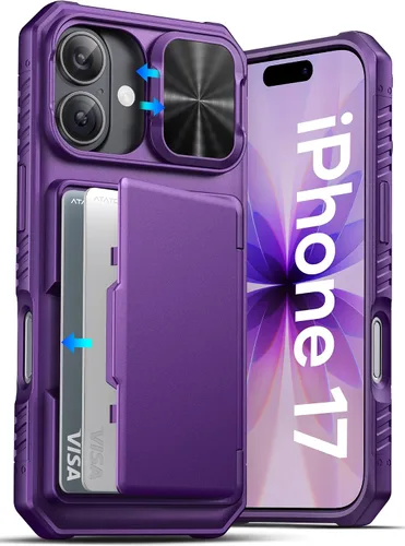 Vista 12 de ATATOO Funda tipo cartera para iPhone 17, tarjetero integrado (3-5 tarjetas), funda para cámara deslizante y bloqueo RFID, protección de grado Negro