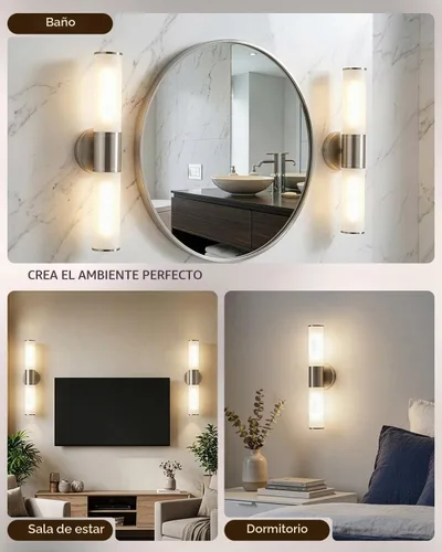 Vista 5 de Lámpara de pared de 2 luces para tocador de baño, aplique de pared de níquel cepillado con vidrio blanco ópalo, lámpara de pared interior E26, luz