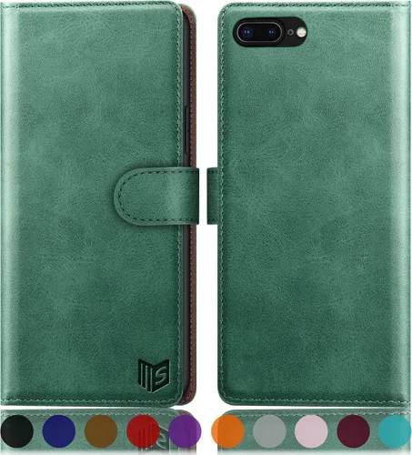 Vista 13 de SUANPOT Funda de piel tipo libro con tapa para iPhone 7 Plus/8 Plus de 5.5 pulgadas con bloqueo RFID, soporte para tarjetas de crédito, funda a Negro