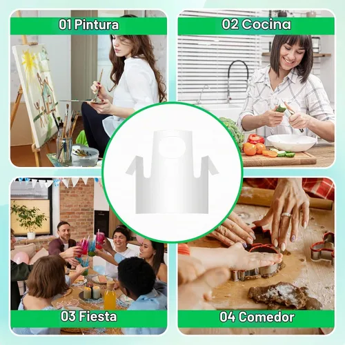 Vista 4 de Vin Beauty 25 delantales de arte desechables para niños, delantales de plástico transparente, desechables, impermeables, a prueba de aceite