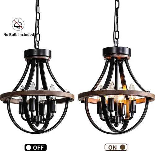 Vista 6 de Lámpara de Araña Estilo Granja, Lámpara Colgante Moderna, Luminaria de Techo Rústica de 4 Luces, Lámpara de Araña Vintage para Pasillo Vestíbulo