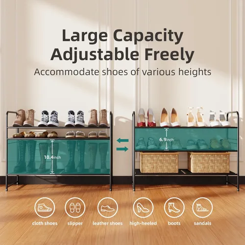 Vista 6 de SUFAUY - Estante para zapatos de 3 niveles, organizador de zapatos de metal para armario de 83.8 cm de ancho, estante resistente, apilable