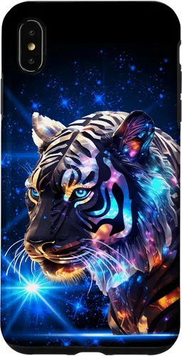 Vista 7 de Funda para iPhone 14 Cosmic Silver Tiger Blue Star Wild Animal Safari