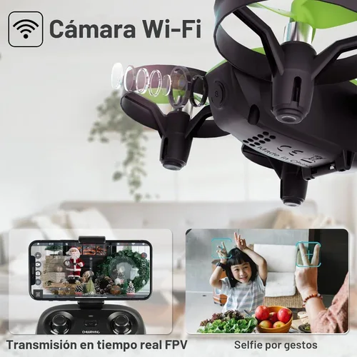 Vista 2 de Cheerwing CW10 Mini Dron, WiFi FPV Drone con cámara RC Drone Toy Verde