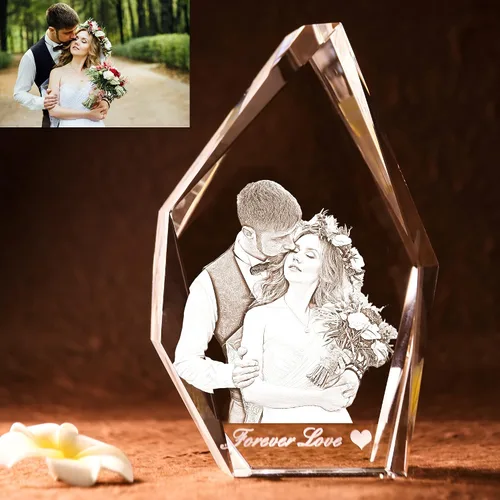 Vista 6 de Marco de fotos personalizado grabado en 3D grabado en el interior del cristal con imagen para Navidad, día de San Valentín, boda, día de la madre