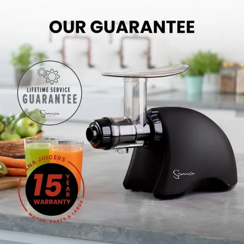 Vista 2 de Cold Press SANA 707 Exprimidor horizontal clásico de baja velocidad Fácil de limpiar, potente, alimentación automática, accesorio de apio, postres