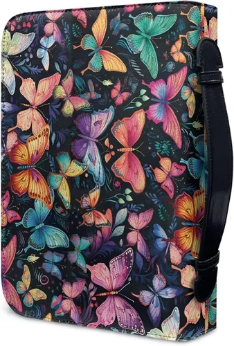 Vista 3 de Flashideas Funda de transporte ligera de la Biblia de la PU para las mujeres, cubierta de la Biblia de moda con asa para el estudio de Mariposa