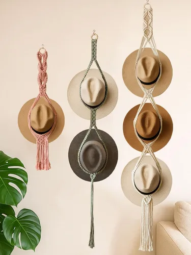 Vista 8 de Percheros para Sombreros Colgadores de Sombreros para Pared, Organizador de Sombreros Bohemio para Colgar en la Pared Exhibición de Sombreros