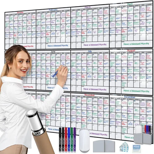 Vista 10 de (2 PK) Pequeño Calendario de Borrado en Seco para Pared, 17x26 Pulgadas, Pequeño Calendario de Pared Borrable, Pizarra Blanca para Oficina, Hogar