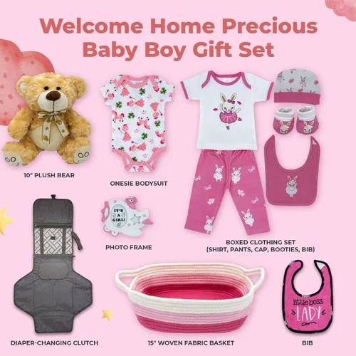 Vista 2 de Welcome Home Precious Baby Gift Set Set de regalo para bebé recién nacida con artículos esenciales para bebés Regalo para futuras mamás