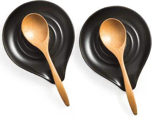 Vista 26 de LAUCHUH Soporte para cuchara para estufa, soporte grande de cerámica para 1.Negro