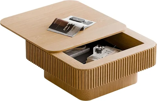 Vista 27 de LKTART Mesa de Centro con Tapa Elevable para Sala de Estar, Mesa de Centro Acanalada de Acento con Almacenamiento, Mesa de Té Central Rectangular