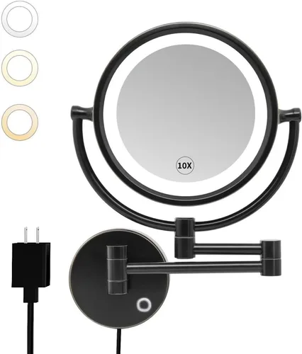 Vista 10 de GURUN - Espejo de maquillaje con aumento enchufable, montaje en pared, doble cara, dorado, 10x
