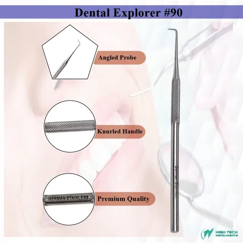 Vista 2 de Sonda dental Explorer #90 hecha de acero inoxidable reutilizable herramienta placa y removedor de sarro de dientes punta en ángulo adecuado para uso