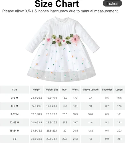 Vista 7 de PATPAT Baby Girl Dress Long Sleeve Tutu Dress Infant Girl Tulle Dress Flower Girl Party Birthday Princess Dresses