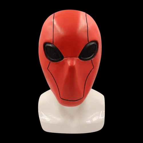 Vista 2 de CAFELE Red Hood Mask Deluxe Latex Full Head Helmet with Mesh Eye Game Cosplay Halloween Costume Accessory