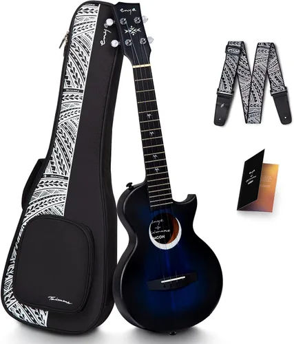 Vista 11 de Ukelele Enya Tenor completamente de madera de arce flameado con captador acústico AcousticPlus incorporado y estuche de lujo