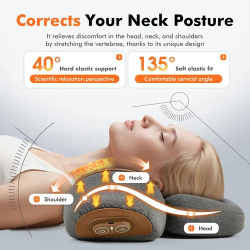 Vista 3 de 3-in-1 Rechargeable Neck Massager Pillow with Heating & Traction - Deep Tissue Pain Relief, Shoulder & Necks Hump Corrector for Women, Gift for