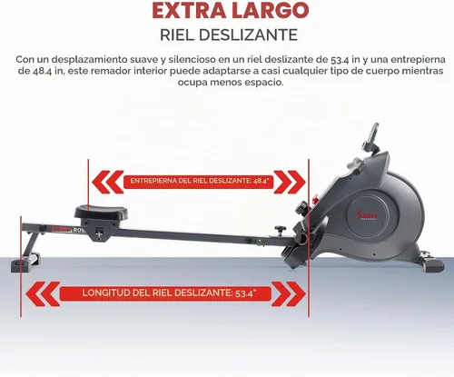 Vista 2 de Sunny Health & Fitness Smart Magnetic Rowing Machine with Extra Long Rail