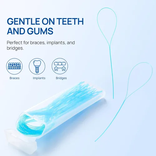 Vista 2 de JMU 100 unidades de enhebrador de hilo dental, enhebrador de hilo dental para aparatos ortopédicos, puentes, implantes, retenedores permanentes, 50