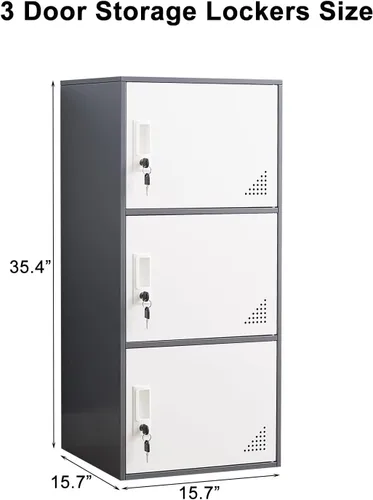 Vista 3 de Armario de almacenamiento de acero de 3 puertas, armarios de almacenamiento de oficina para empleados, gabinetes de metal verticales para el hogar
