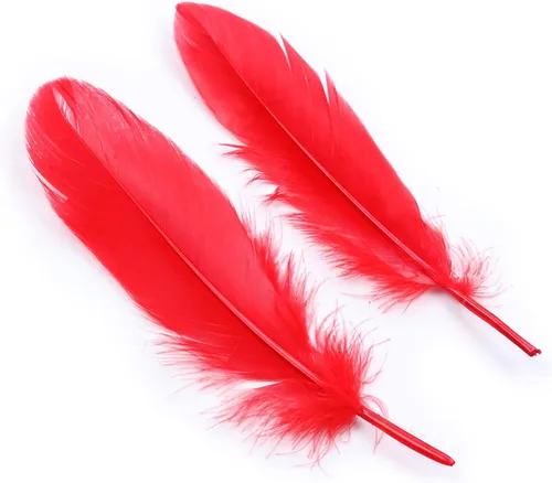 Vista 2 de AWAYTR 100 plumas de ganso natural para manualidades, boda, decoración de fiesta (rojo)