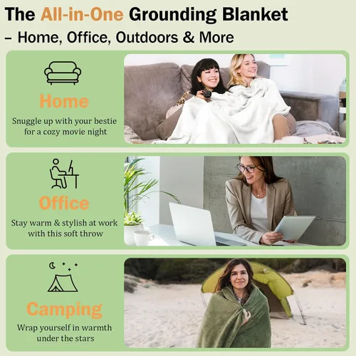 Vista 7 de Manta de conexión a tierra plateada con fibra de plata para cama, sofá, silla con cable de 15 pies (50"x60", verde)