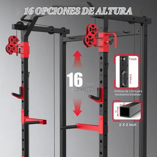 Vista 7 de OPPSDECOR Power Cage, 2000LBS Squat Rack with Dual Pulley Cable Crossover System, Multifunctional Power Rack with More Training Attachments for Home