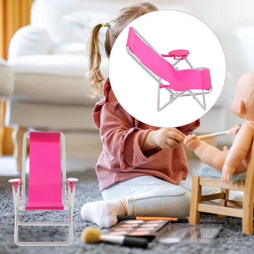 Vista 4 de Toyvian Silla de playa plegable en miniatura, muebles de casa de muñecas, silla de cubierta Longue Deck Mini Accesorios de muebles Accesorios Rosy 3