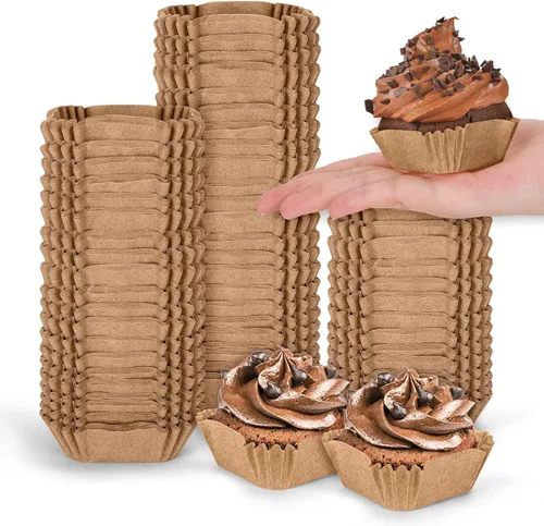 Vista 9 de Whaline 500 piezas de forros cuadrados marrones para cupcakes, desechables, brownie, tazas para hornear, color café, envoltorios para cupcakes