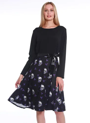 Vista 2 de Vestidos de Halloween para mujer de manga larga vestido de cóctel swing esqueleto calabaza impreso fiesta de disfraces disfraz para fiesta