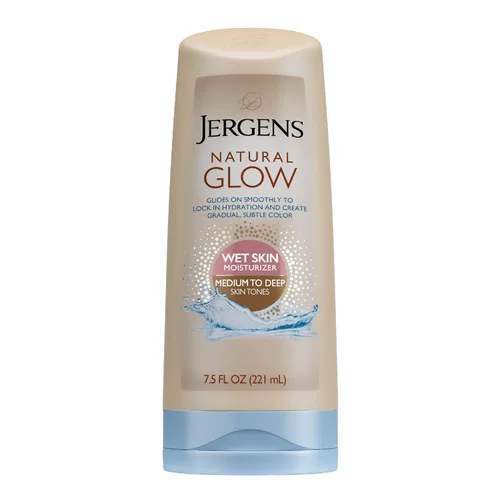 Vista 17 de Humectante para piel húmeda Natural Glow de la marca Jergens Bronceado sin sol, aplicación de piel húmeda, desarrollo gradual de color, resultados
