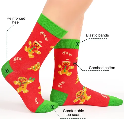 Vista 4 de Dsia Zamur Calcetines de cuello redondo para niños y niñas, paquete de 4 a 6 + caja de regalo, novedosos calcetines de pantorrilla coloridos